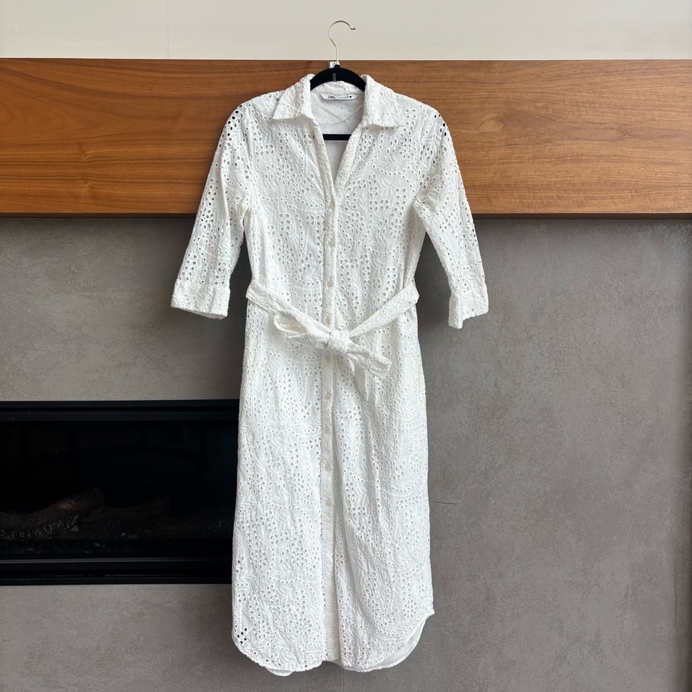 Zara Cutwork Embroidery Midi Dress, Size S - Picture 1 of 13